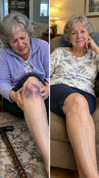 Illustrative before and after: uncomfortable on the floor, then comfortable in an armchair