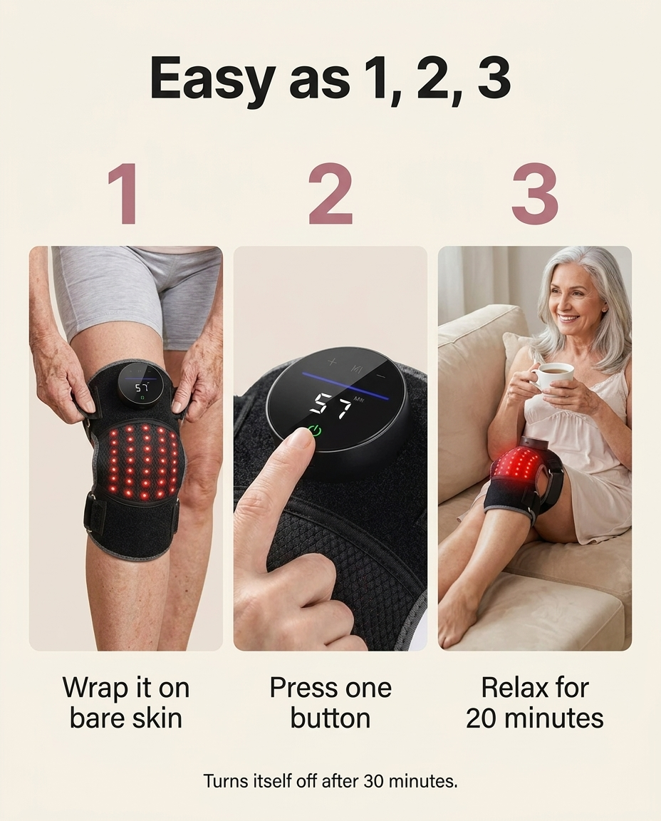 How to use: wrap it on bare skin, press one button, relax for 20 minutes. Turns itself off after 30 minutes.